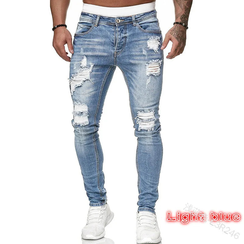 2024 Men Jeans Solid Pockets Stretch Denim Straight Pants Spring Summer Business Casual Trousers Daily Streetwear Men's Clothing
