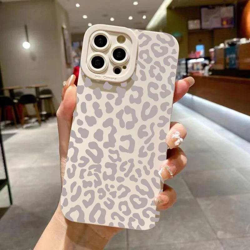 Animal Minimalist Gray Leopard Print Phone Case For iPhone 17 16 15 14 Pro Max 13 12 11 XS X XR 7 8 Plus Shockproof Bumper Cover