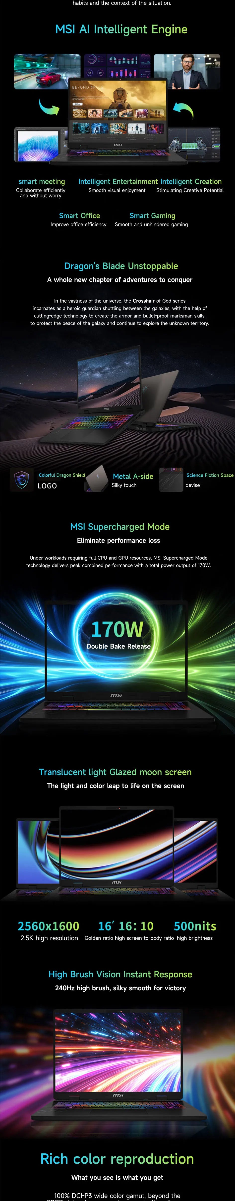 2025 MSI Crosshair A16 HX Gaming Laptop 16 Inch QHD 2.5K 240Hz IPS Screen Netbook AMD Ryzen R9-7945HX 32GB 2TB RTX5060 Notebook