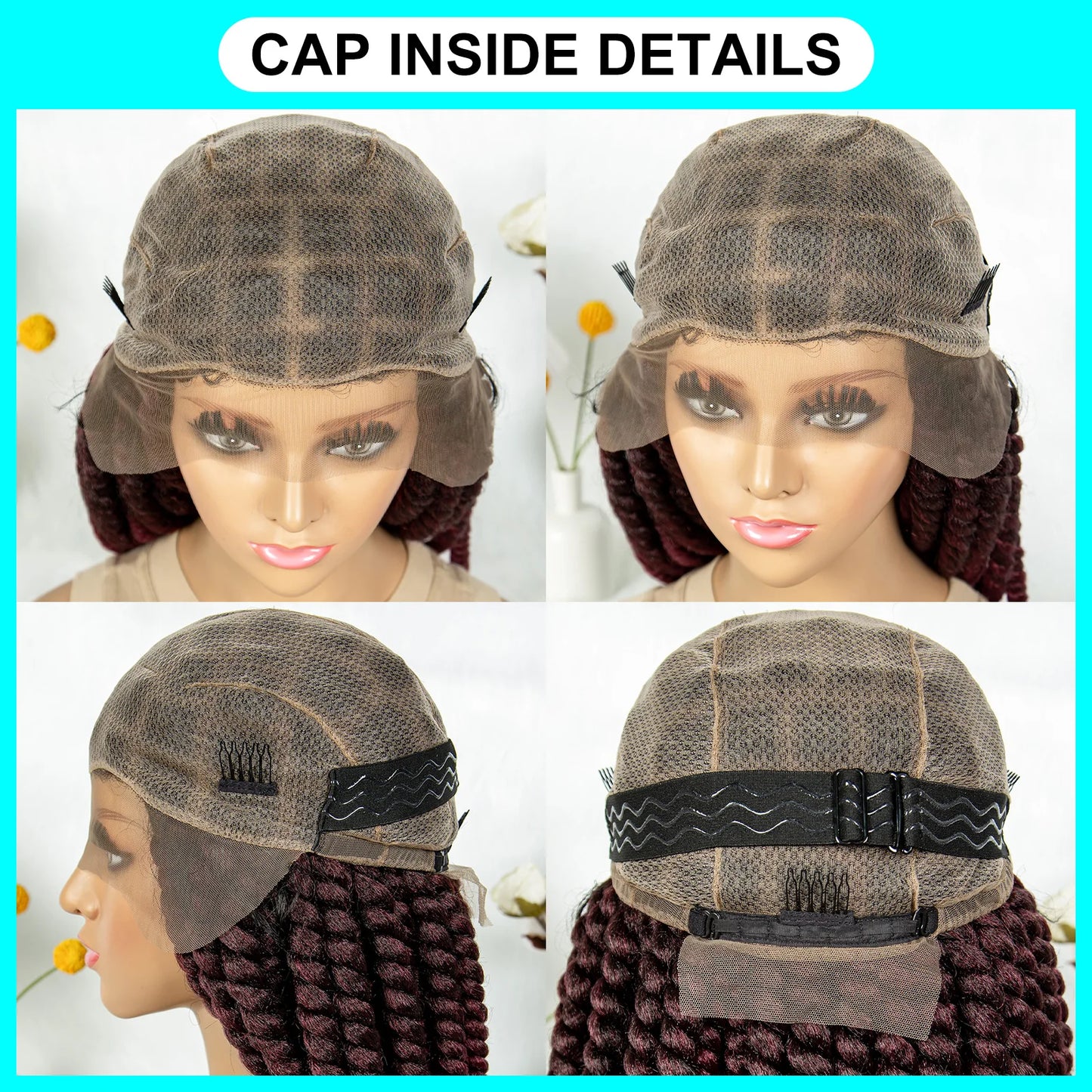 16" Full Lace Twisted Braided Wigs for Black Women Synthetic HD Lace Front Braids Wigs with Baby Hair Natural Lace Braiding Wigs
