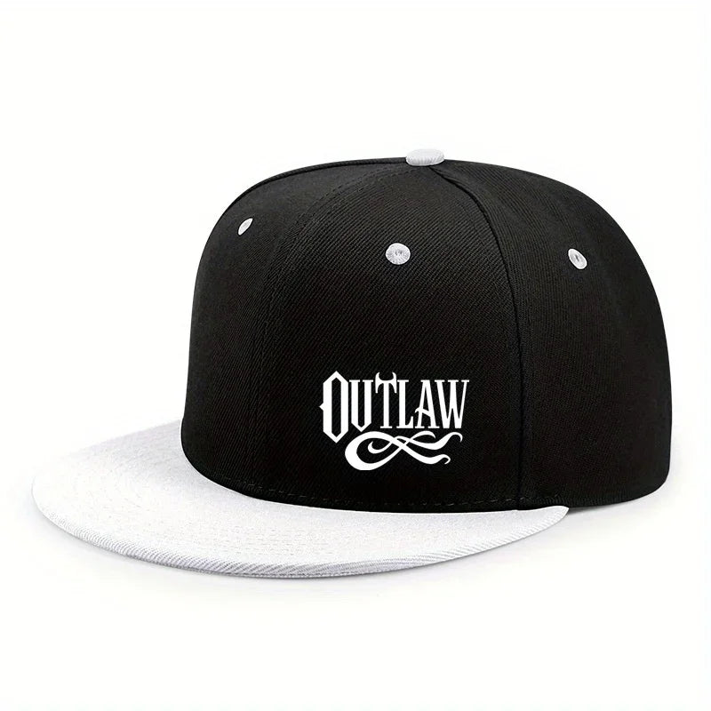 Unisex OUTLAW Printed Adjustable Baseball Cap Men's and Women's Flat-brimmed Cap, Urban Street Style, Outdoor Activity Cap