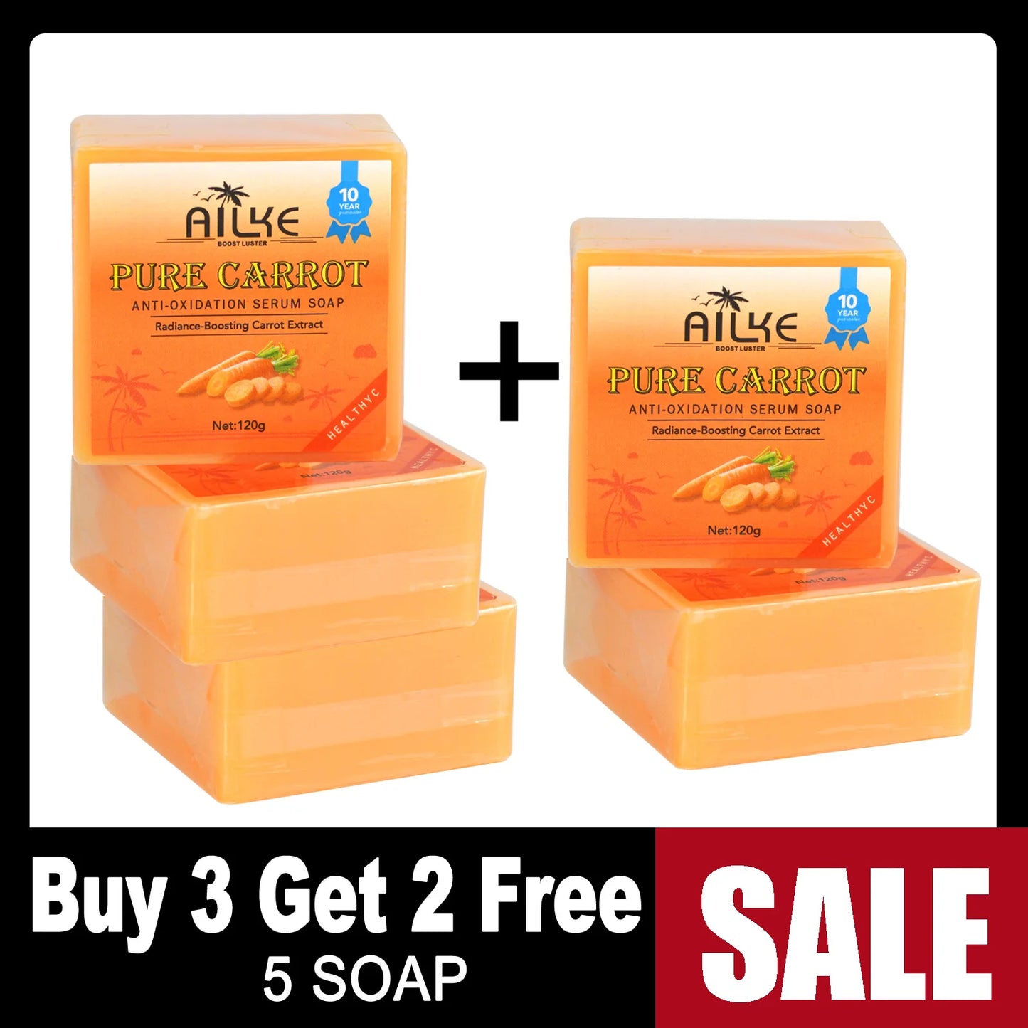 AILKE Pure Carrot Anti-Oxidation Serum Soap, Whitening, Clean Stains, Skin Brightening Soap Bar, With Vitamin C, For Body, Face