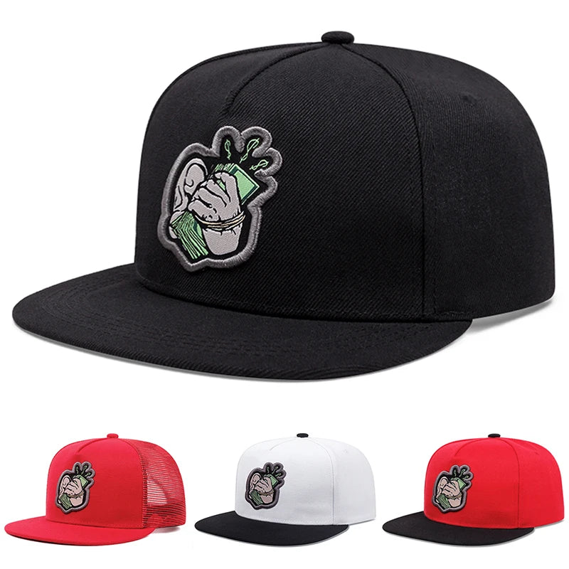 2025 Fashion Creative Flat Edge Mesh Hat Handheld USD Embroidered Street Pop HipHop Hat Daily Life Leisure Sunshade Baseball Hat