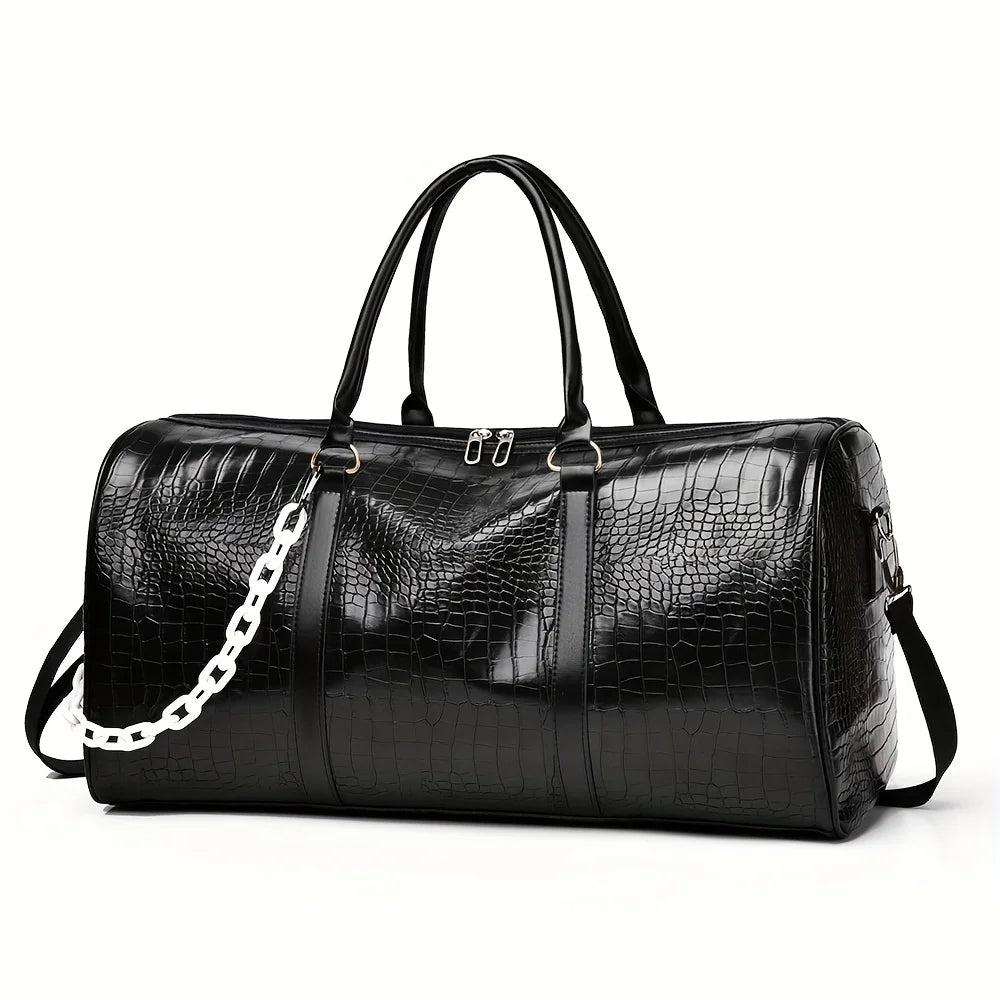 Large Capacity Retro Crocodile-Textured Duffel Bag with Adjustable Shoulder Strap, Stylish Gym, Weekender & Overnight Bag