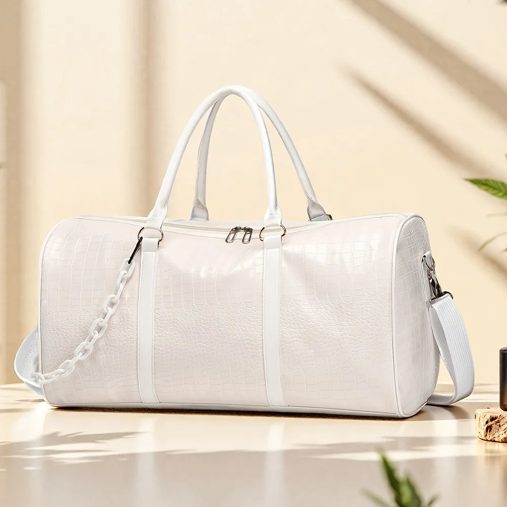 Large Capacity Retro Crocodile-Textured Duffel Bag with Adjustable Shoulder Strap, Stylish Gym, Weekender & Overnight Bag