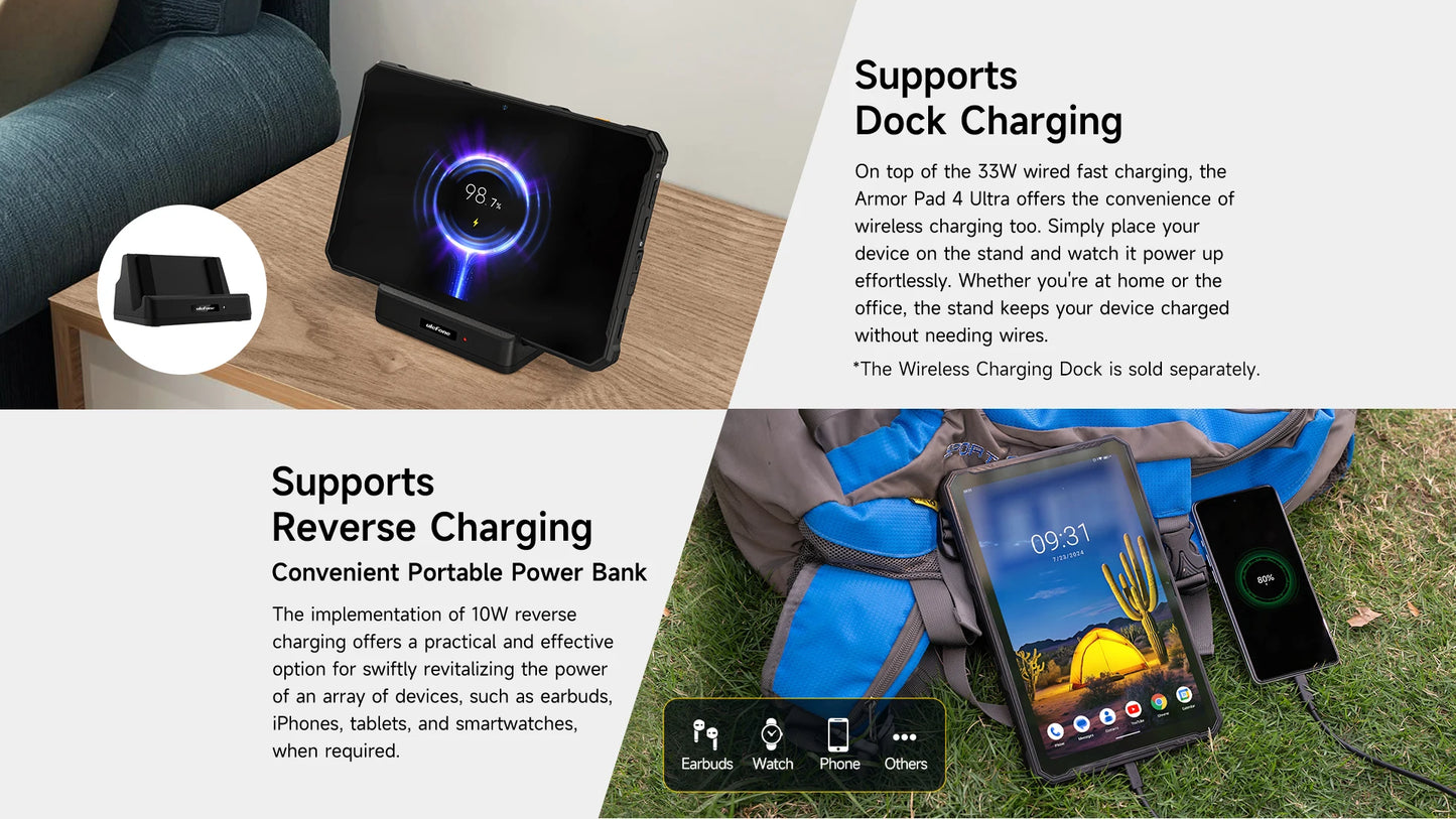 5G Rugged Tablet Ulefone Armor Pad 4 Ultra IP68/IP69K LED Light 11800mAh Battery,fast charging 16GB+256GB 50MP