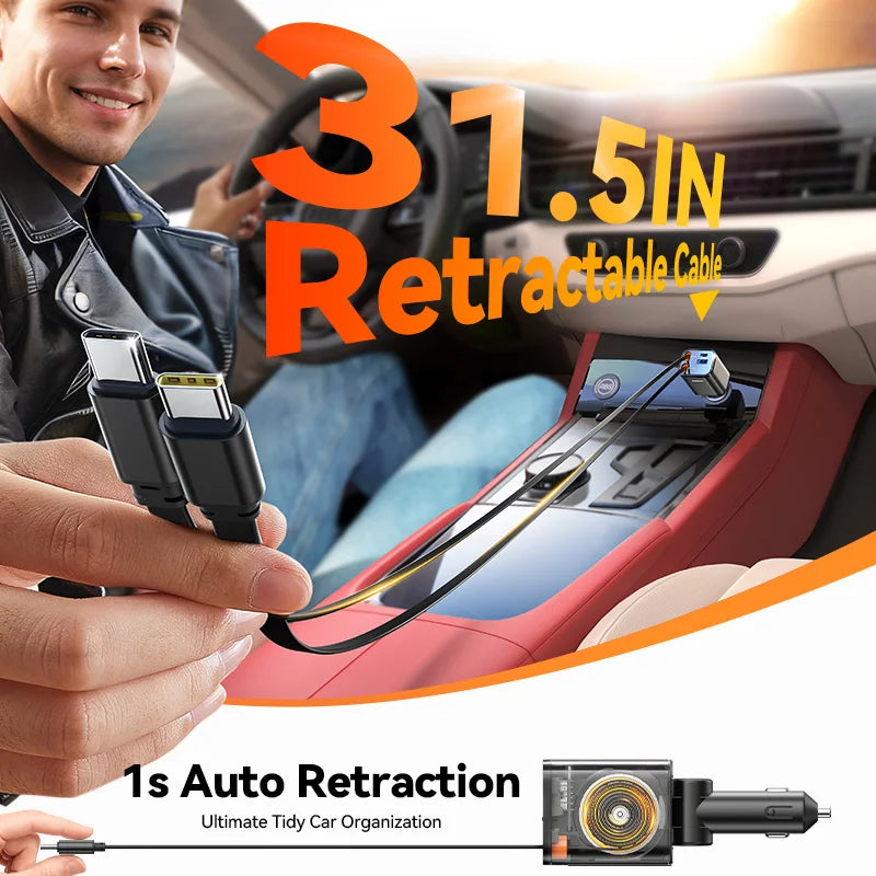 Joyroom 84W Retractable Car Charger Fast Car Charger USB C for iPhone 17 16 15 Fast Charging Car Accessories Car Adapter