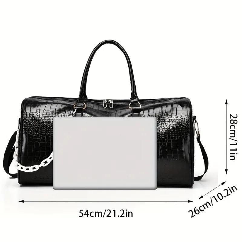 Large Capacity Retro Crocodile-Textured Duffel Bag with Adjustable Shoulder Strap, Stylish Gym, Weekender & Overnight Bag