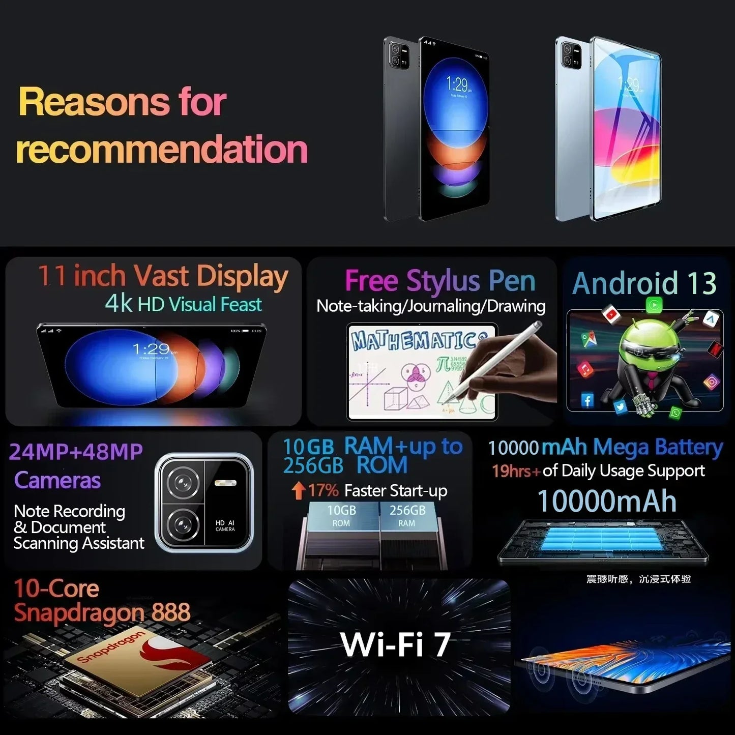 2024 Original HD4K Tablet PC Pad 6 Pro Android 13 12GB+512GB 10000mAh Snapdragon 888 Bluetooth WiFi Tab tablets 10 inch android