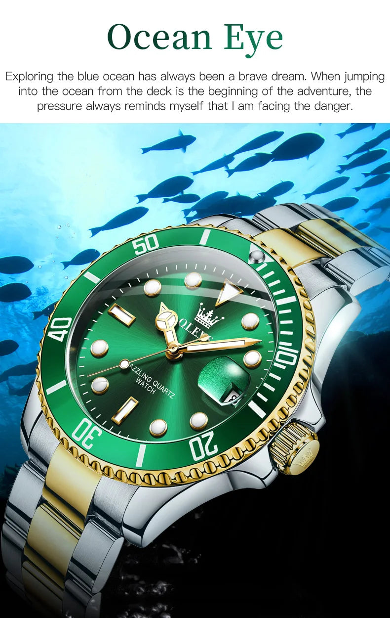 OLEVS 5885 Top Brand Classic Men's Quartz Watch Luminous Hands Calendar Display Stainless Steel Strap Waterproof Men's Watch