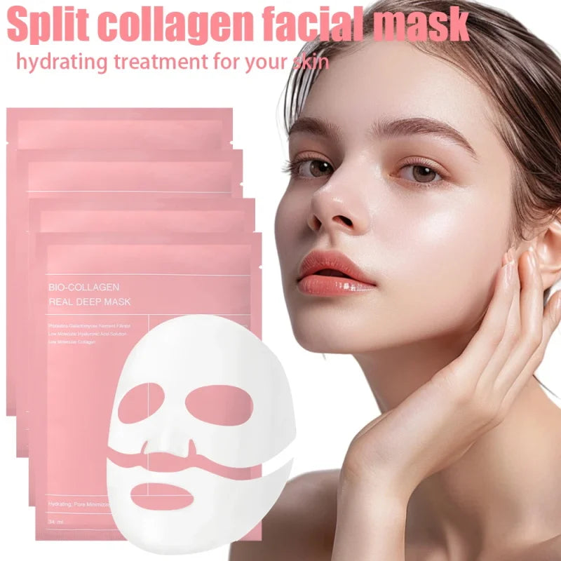 5/10/15/20 Bio Collagen Face Mask Shrink Pores Deep Hydrating Moisturizing Split Mask Firming Nourish Brighten Facial Skin Care