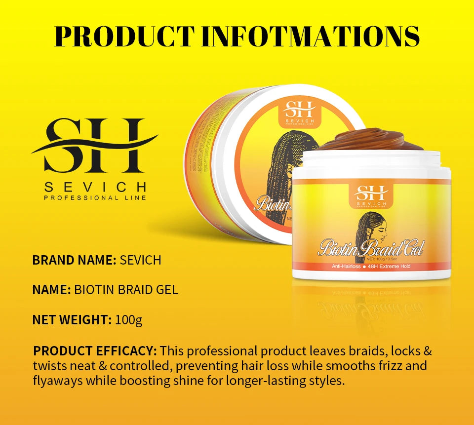 African Biotin Braid gel 100g Edges Control Twist Gel Tames Frizz & Edges Jojoba Oil Styling Braiding Gel Anti Hair Loss Wax,Loc