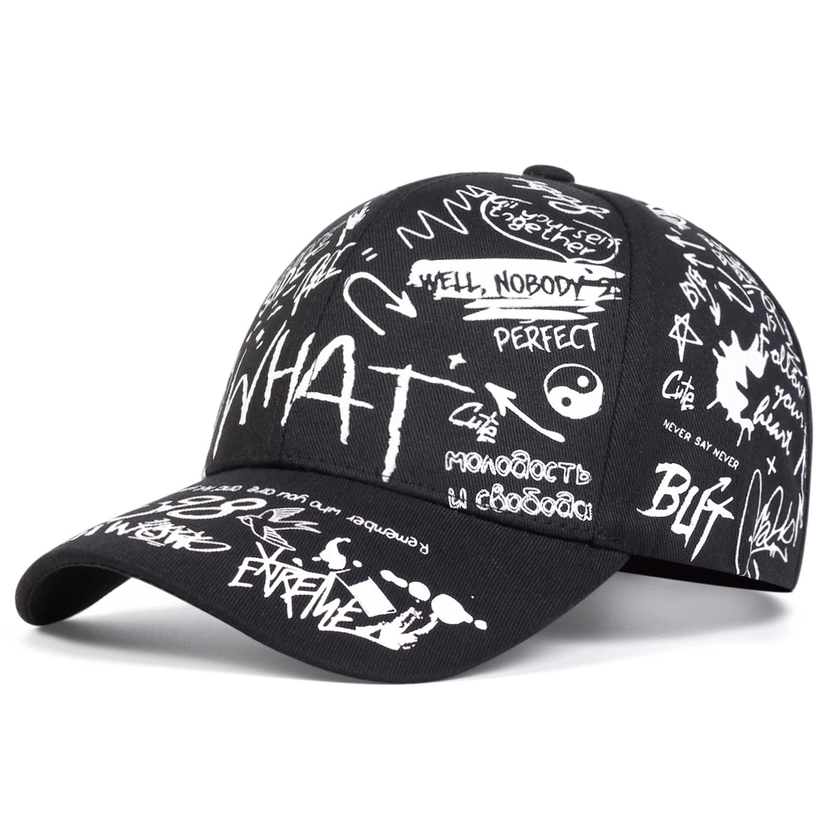 Unisex What Gossip Graffiti Print Baseball Caps Spring Autumn Outdoor Adjustable Casual Hats Sunscreen Hat