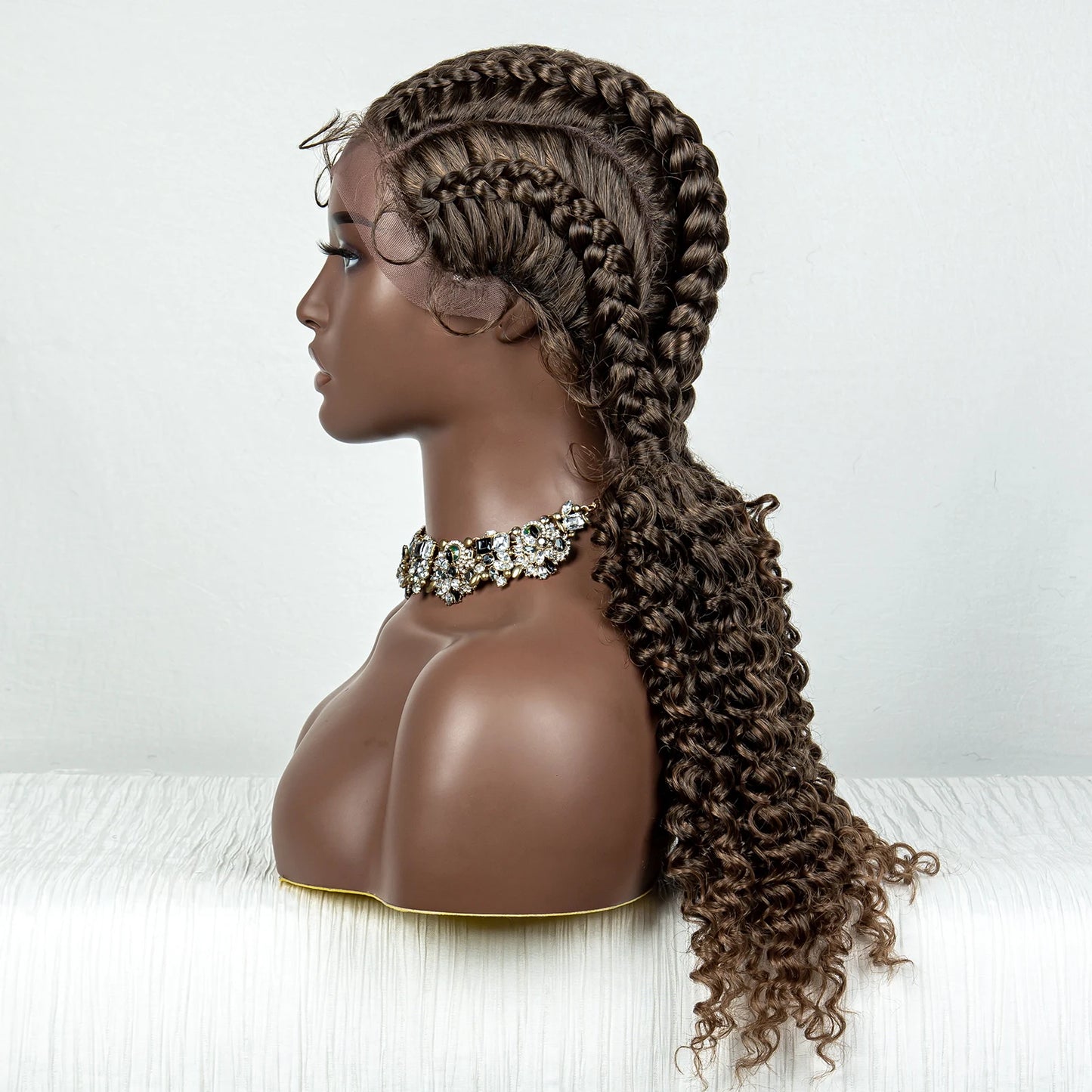 22inch Cornrow Braided Wigs Synthetic Lace Front Braids Wigs with Baby Hair 2 Curly Ponytail Braided Wigs for Black Women