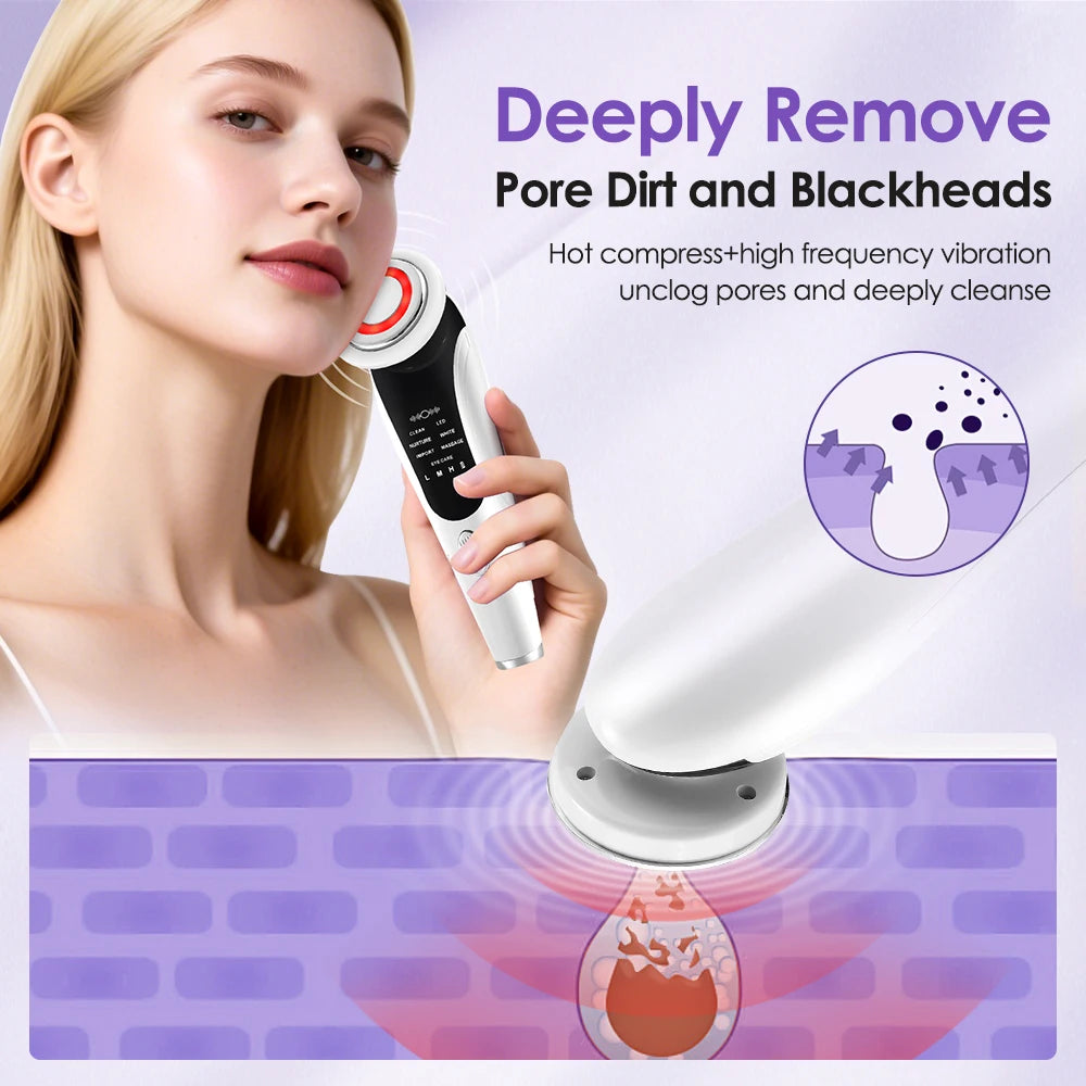 7 in 1 EMS Facial Massager with LED Light Vibration Hot Compress Skin Care Face Beauty Instrument Lifting Device Skincare