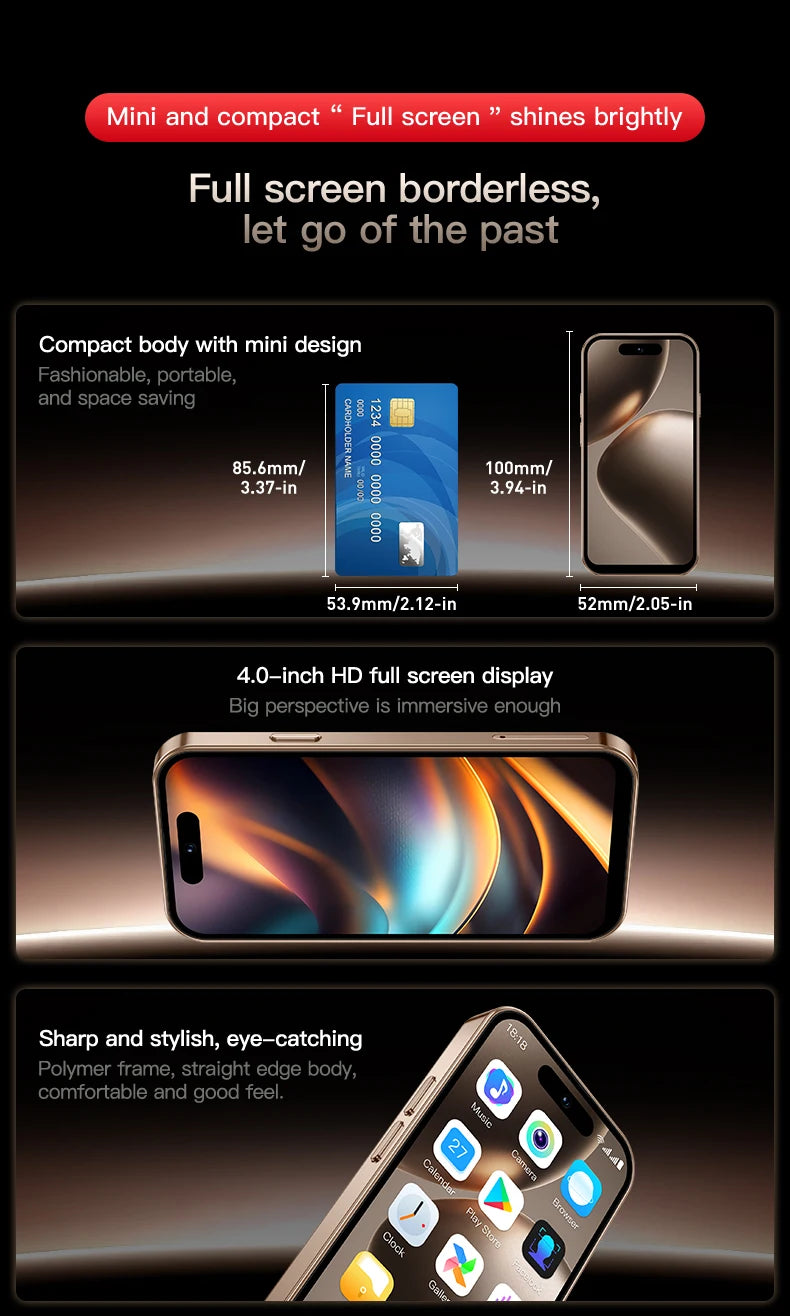 ONEMYTH Soyes M17 Pro Mini Smartphone 4.0-inch | 4G Dual SIM, Play Store | 2000mAh (2+16/3+64GB Storage) Gift for Lover