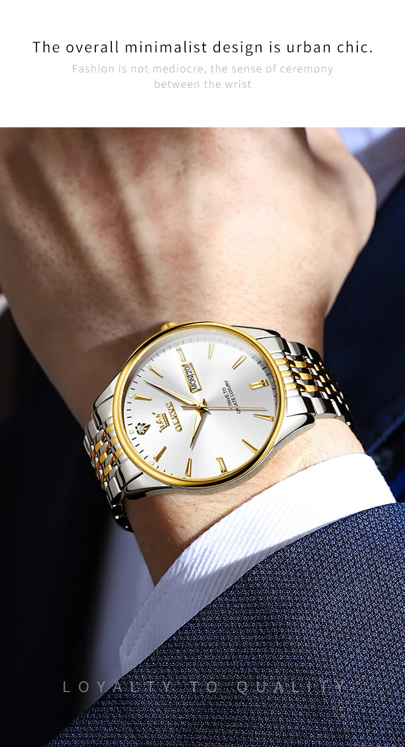 OLEVS Men's Watches Fashion Simple Calendar Week Luminous Waterproof Steel Strap Man Watch Original Quartz Watches for Men 2929