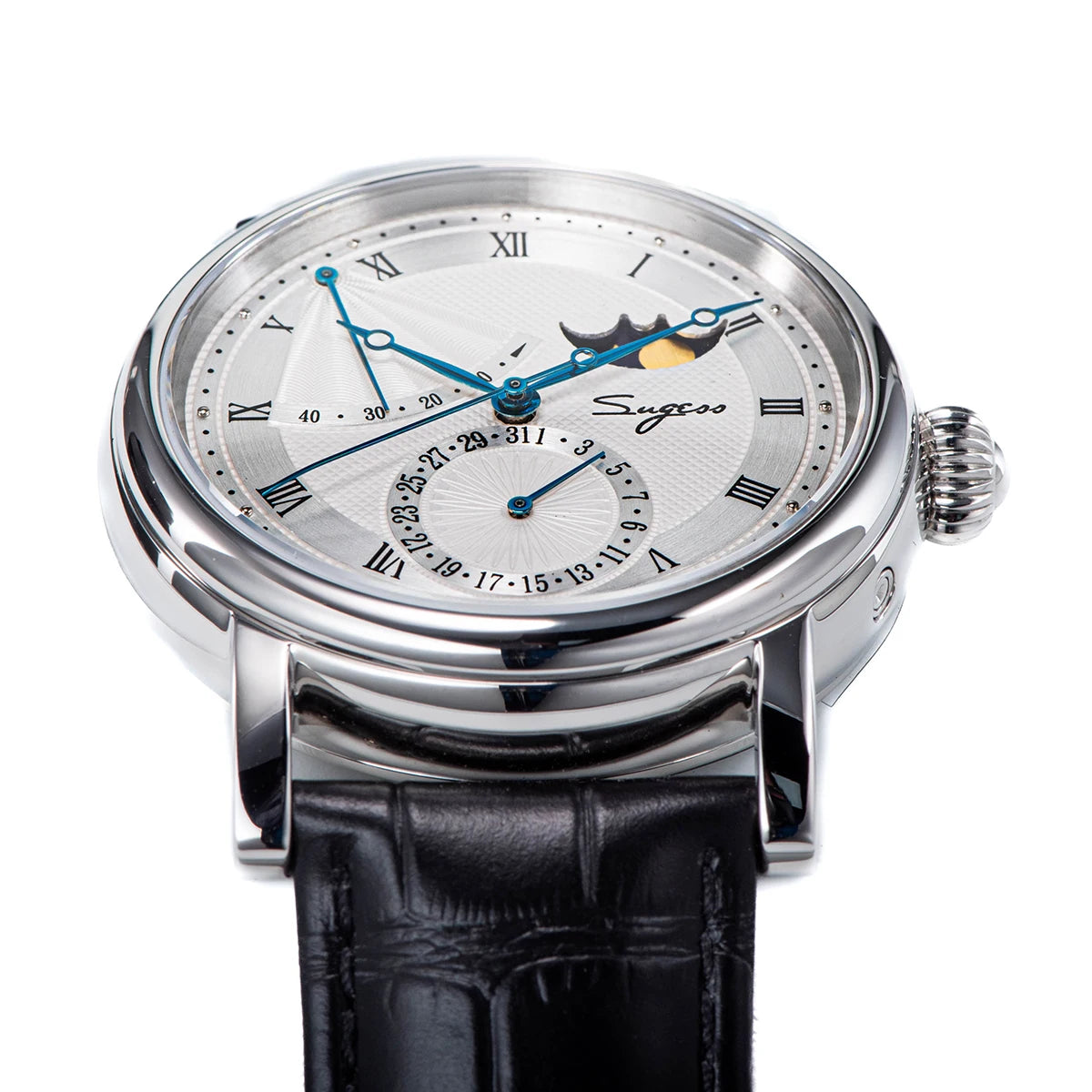 Sugess Men Watch Automatic Mechanical Original 2153 Movement Moon Phase Power Reserved Water Resistant Wristwatches Sapphire New