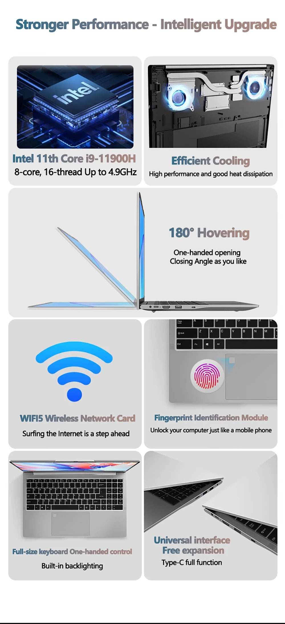 Gaming Laptop 16 Inch Intel Core I9-11900H 32 GB RAM 2TB SSD Fingerprint Unlock 8 Cores 16 Threads Wifi6 HD Camera DDR4 Computer