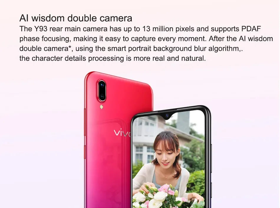 VIVO Y93 Smartphone Global firmware 4GB 64GB Octa core Android 8.1 6.2'' Camera 13MP+2.0MP Face ID cellphone Dual SIM Used Phone