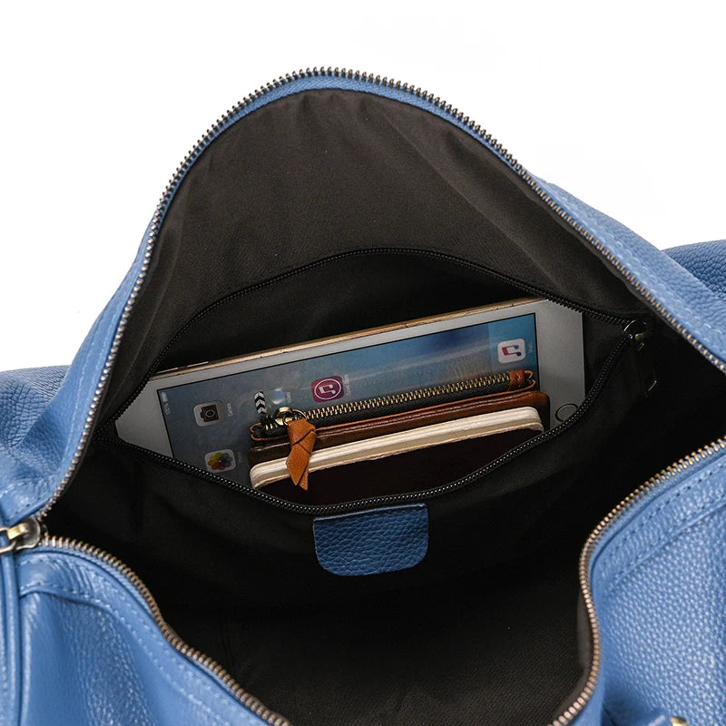 Natural Cowskin Travel Bags Waterproof Men's Leather Overnight Bag Handbag For Plane Luggage Men Male Weekend Bag Business 55cm