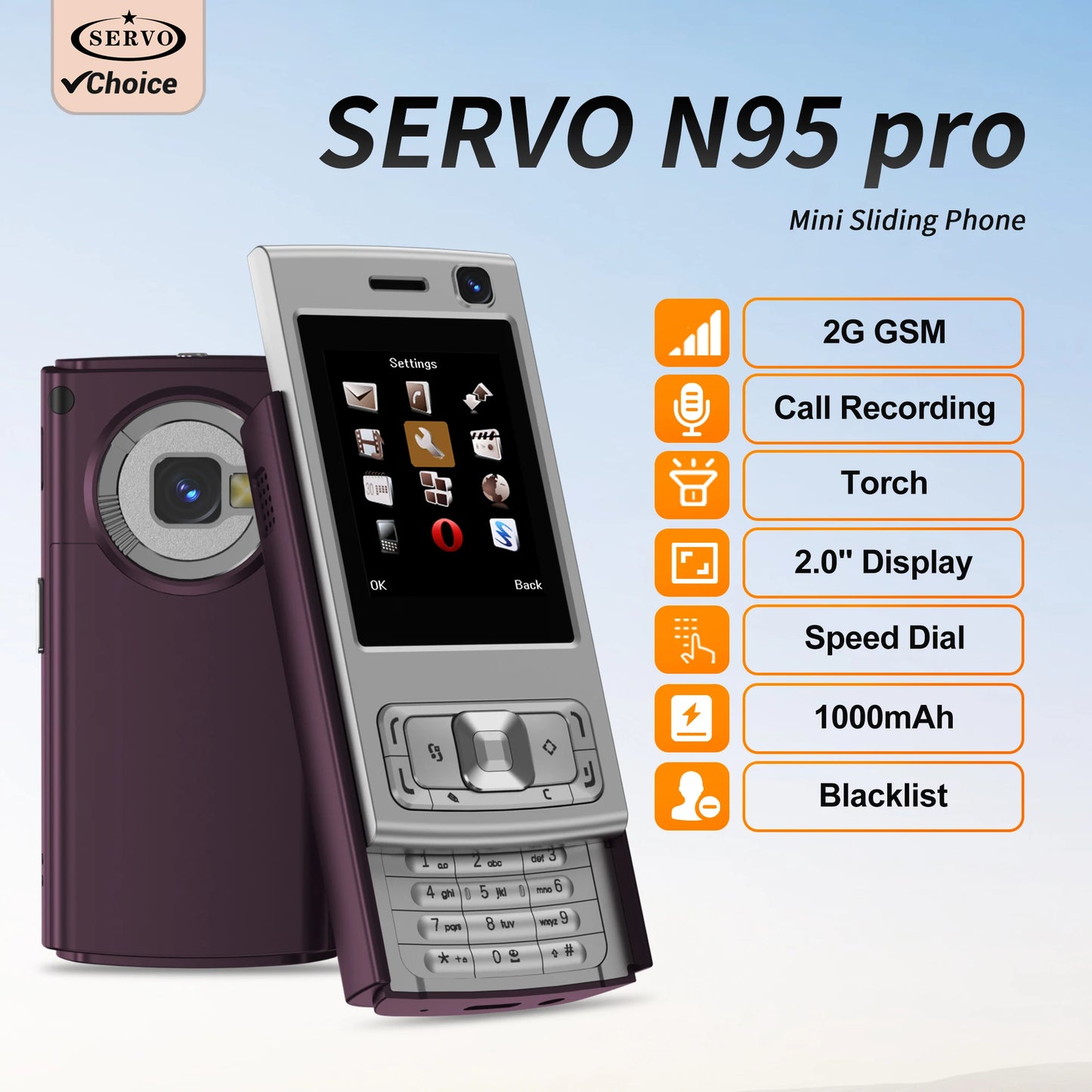 SERVO N95 PRO 2G GSM Slide Screen Mini Mobile Phone Magic Voice Call Recording MP3/MP4 Player Blacklist Small Cellphone FM Radio