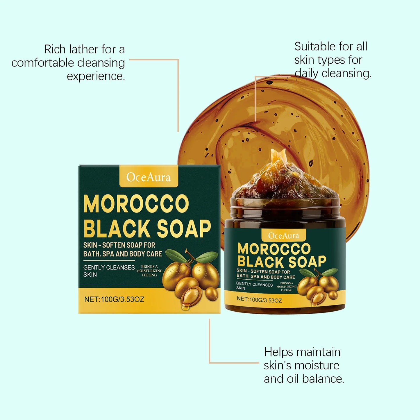 100g Moroccan Black Soap Acne Removal Deep Cleaning Exfoliating Reduce Dark Spots Pimple Revitalizing Smooth Skin Body Wash Soap