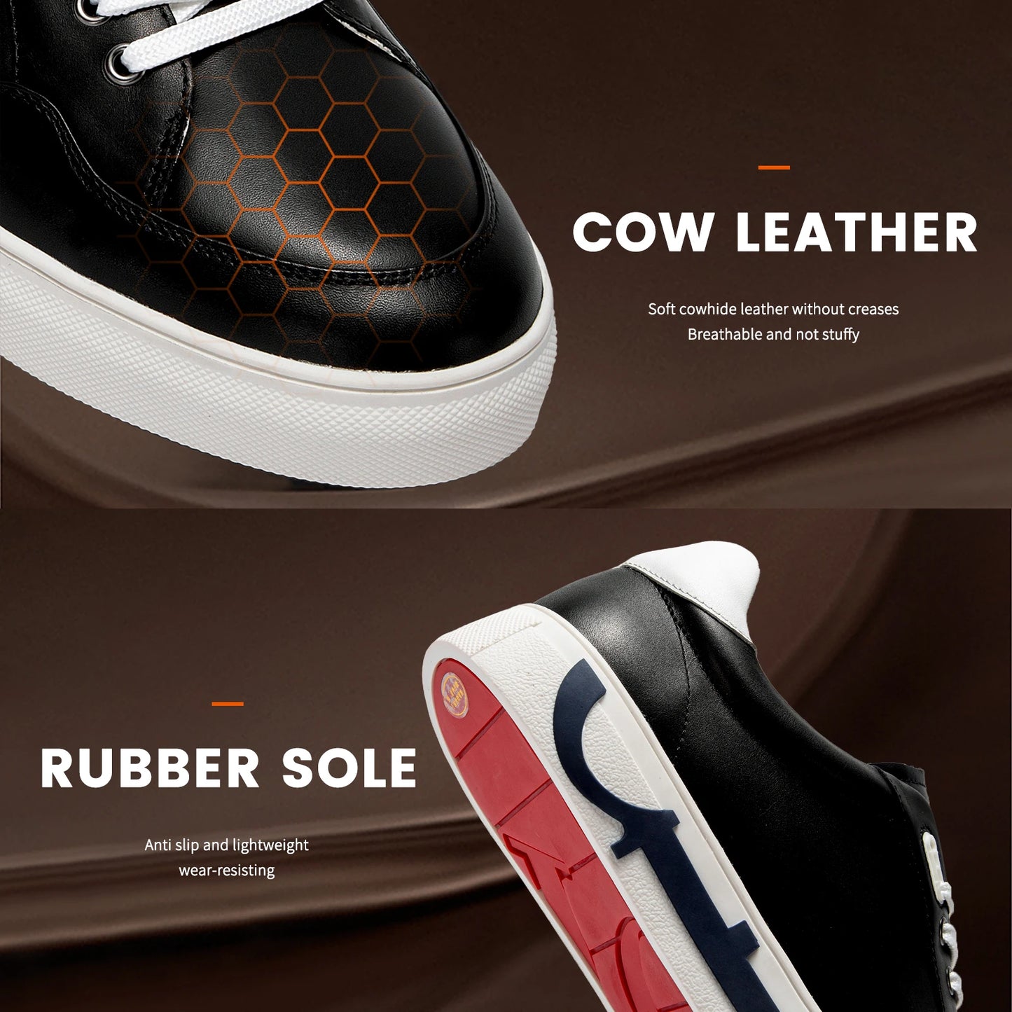 Men Casual Shoes Luxury Brand Leather Flat Shoes Black White Flat Breathable Massage Comfortable Casual Sneakers