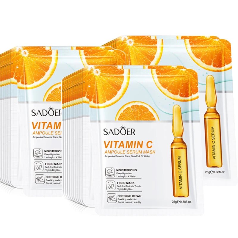 10pcs SADOER 24K Gold Vitamin C Hyaluronic Acid Face Mask Facial Moisturizing Firming Hydrating Facial Masks Skin Care Products