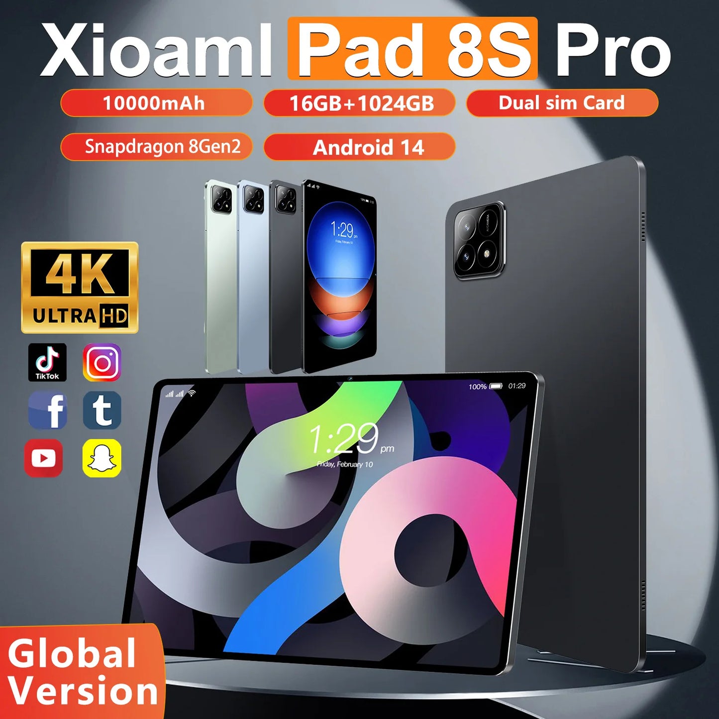 2025 NEW Original MI Pad 8S Pro Tablet 11inch Snapdrago 8gen2 HD 4K Android 14 16GB+1T 10000mAh 5G Dual SIM WiFi GPS Tablet PC