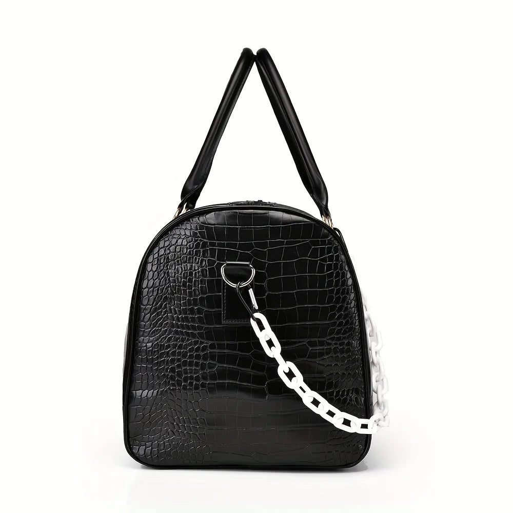 Large Capacity Retro Crocodile-Textured Duffel Bag with Adjustable Shoulder Strap, Stylish Gym, Weekender & Overnight Bag