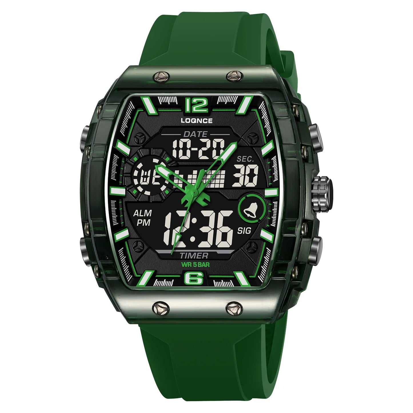 LOQNCE Sports Watches Fashion Men Watches 50m Waterproof Rectangle LED Big Dial Display Digital Watches LED Wristwatches Men