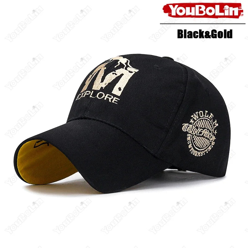 M letter Wolf Totem Embroidery Cotton Adjustable Hard Top Baseball Cap Sun Hat Trucker Caps Dad Hats
