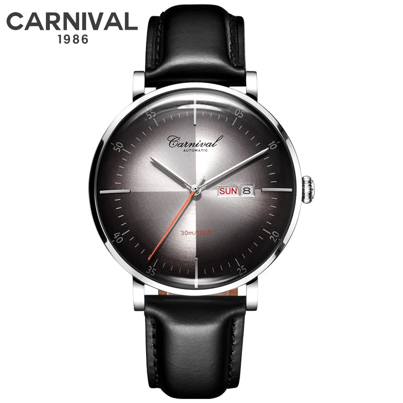 Carnival Brand 3D Curved Dial Luxury Sapphire Automatic Watch for Man Leather MIYIOTA Mechanical Watch Sports Wristwatch Male