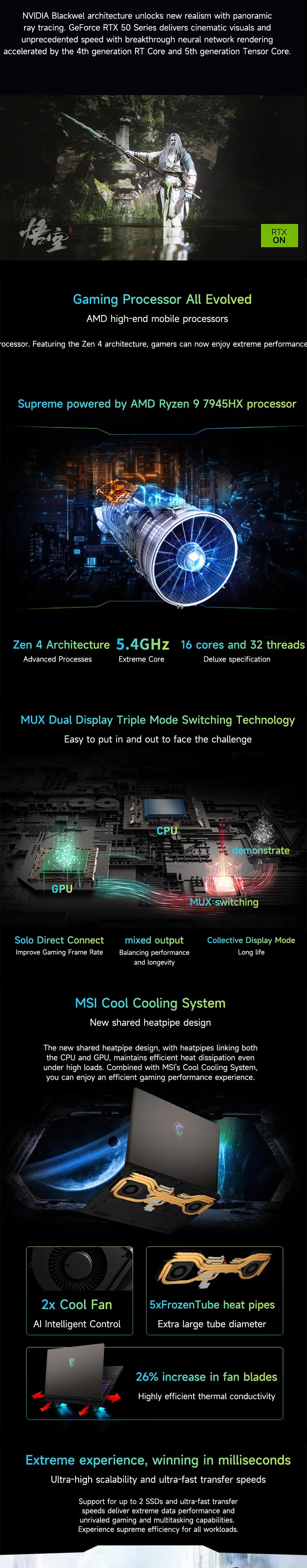2025 MSI Crosshair A16 HX Gaming Laptop 16 Inch QHD 2.5K 240Hz IPS Screen Netbook AMD Ryzen R9-7945HX 32GB 2TB RTX5060 Notebook
