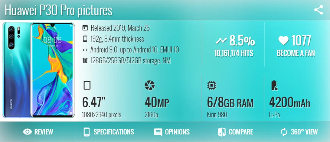 HUAWEI-P30 Pro,Smartphone Android,6.47 inch,8GB RAM,512GB ROM,Cell phone,40MP Camera,Dual SIM,Google Play Store,Mobile phones