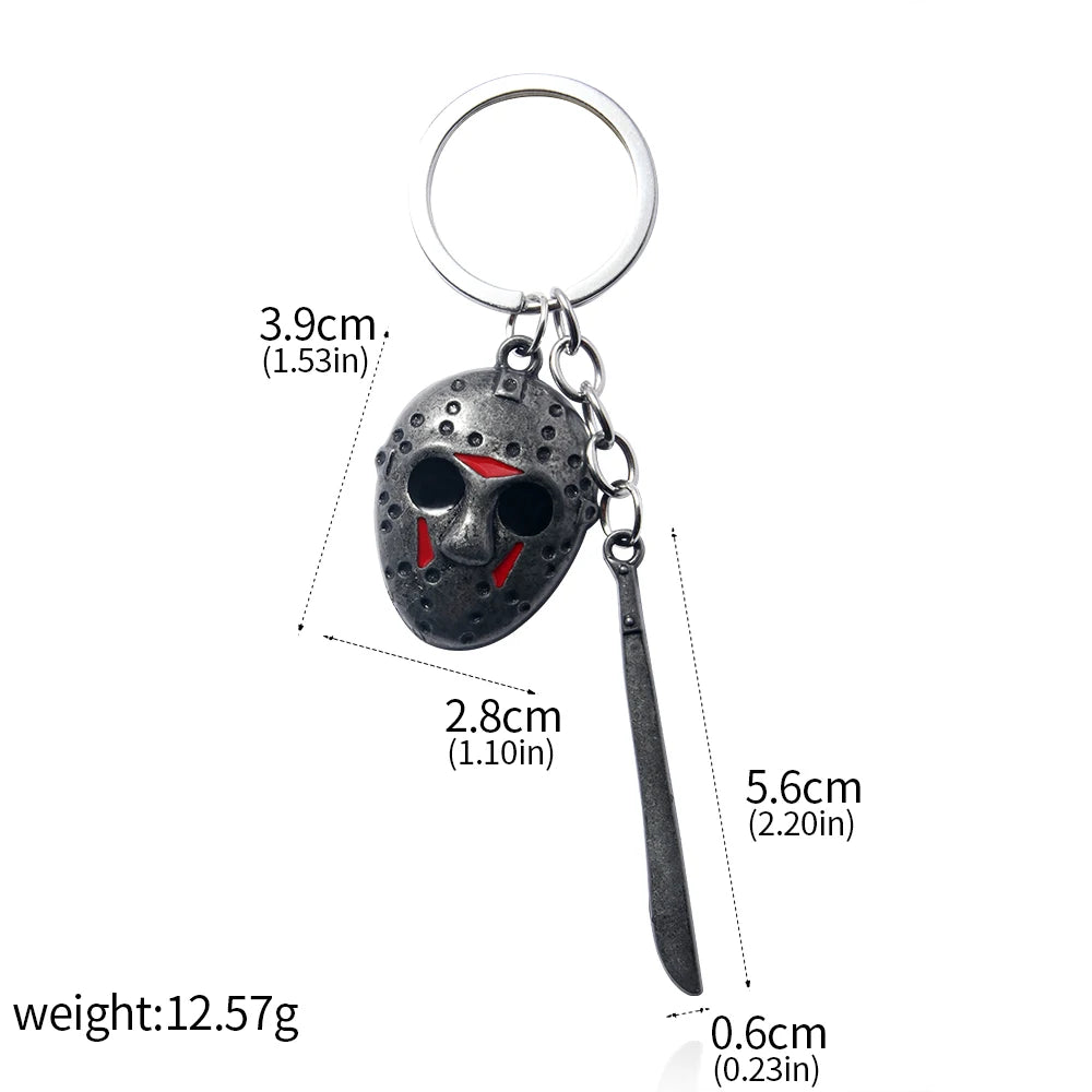 Horror Movie Keychain Jason Hockey Mask Kinfe Metal Keyring For Children Halloween Jewelry Gift