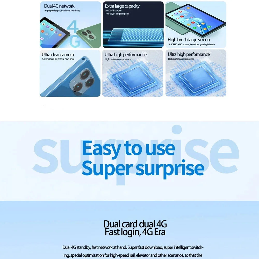 New 5G Pad Pro 10.1-Inch Android Tablet with 8GB RAM, 512GB ROM Octa core Support for calling, Dual SIM card 8000mAh Battery