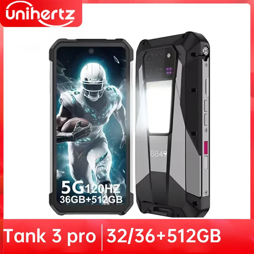 Unihertz Tank 3 Pro 8849 with 100 Lumens 120Hz Projector ,32GB/36GB RAM,512GB ROM,23800mAh 120W Fast Charger,5G,200MP Camera