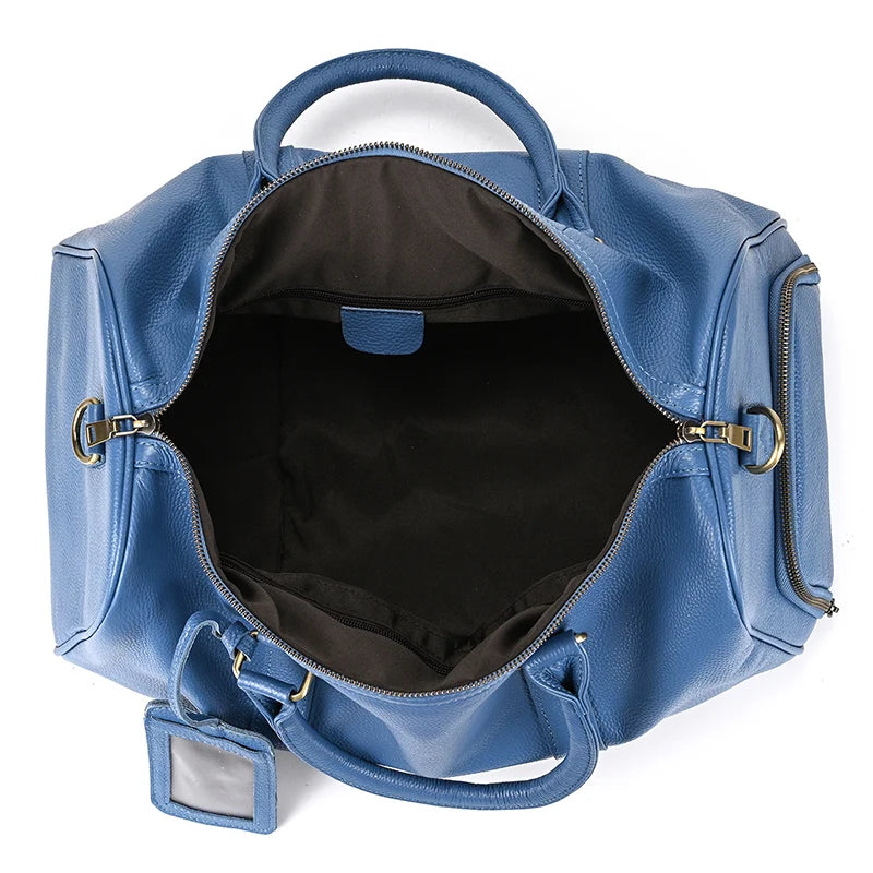 Natural Cowskin Travel Bags Waterproof Men's Leather Overnight Bag Handbag For Plane Luggage Men Male Weekend Bag Business 55cm