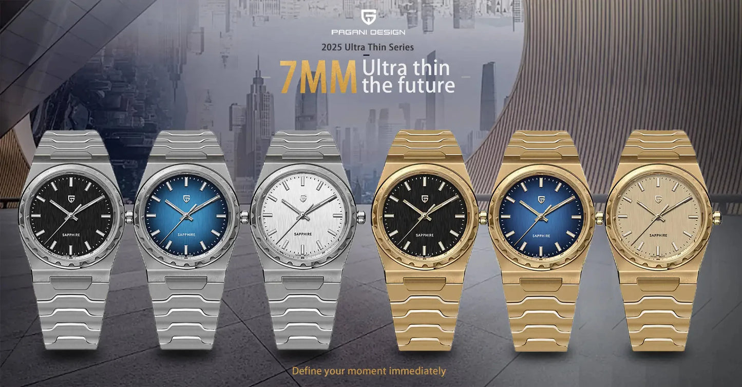PAGANI DESIGN 2025 New Thin 7mm Fashion Men Quartz Watch V2 Stainless Steel Sapphire 10Bar Waterproof C3 reloj hombre