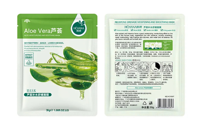 10pcs Natural Plant Facial Mask Moisturizing Oil Control Anti-Aging Fruit Aloe Korean Sheet Face Mask Beauty Skin Care Prodcuts