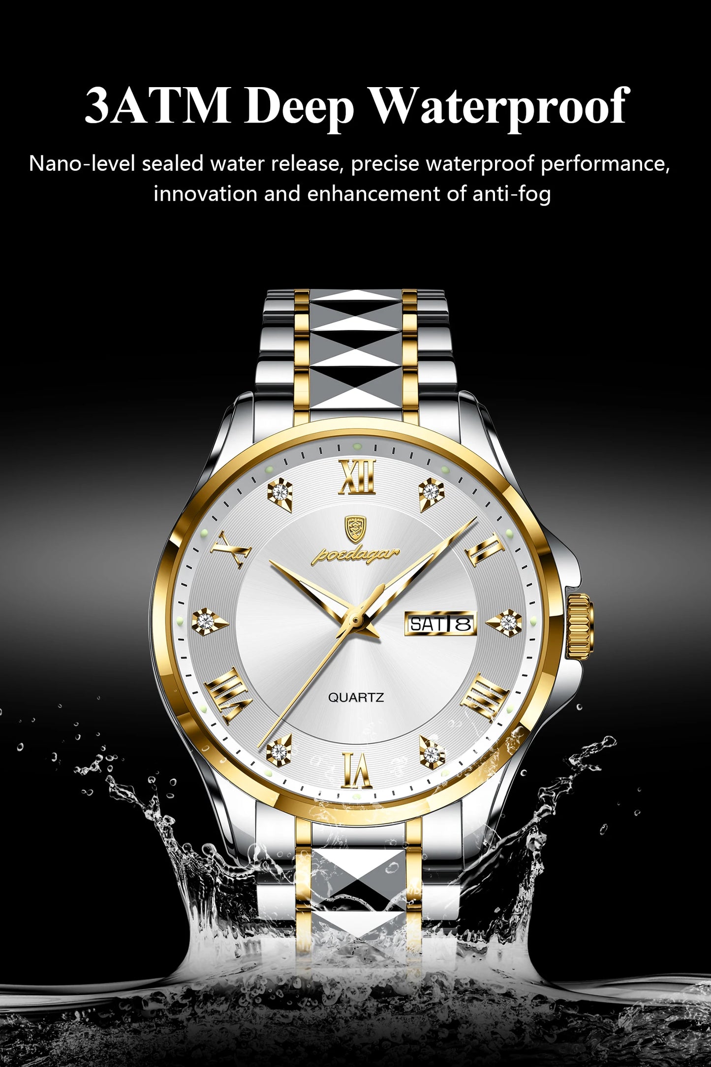 POEDAGAR Luxury Casual Man Watch Waterproof Luminous Date Week Quartz Men's Watches Stainless Steel Fashion Sport Men Wristwatch