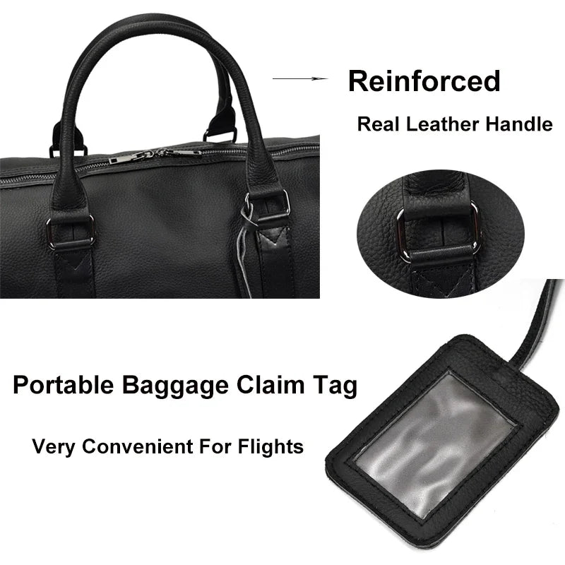 Luxury Genuine Leather Men Women Travel Bag Cow Leather Carry On Luggage Bag Travel Shoulder Bag Male Female Weekend Duffle Bag