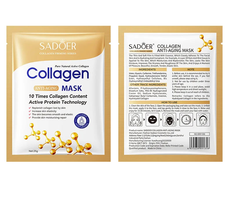 30pcs SADOER Collagen Anti-aging Face Mask Moisturizing Anti-Wrinkle Brightening skincare Sheet Facial Masks Skin Care