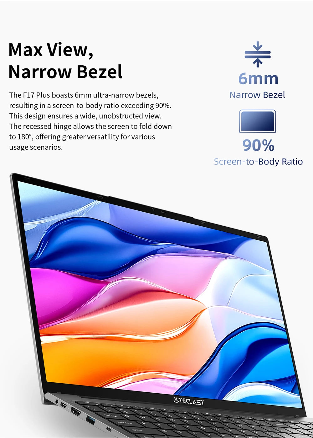 Teclast F17Plus 17.3 inch Laptop Intel N150 16GB RAM 512GB SSD Windows 11 Notebook 180° Flip Computer Backlit Keyboard mini-HDMI