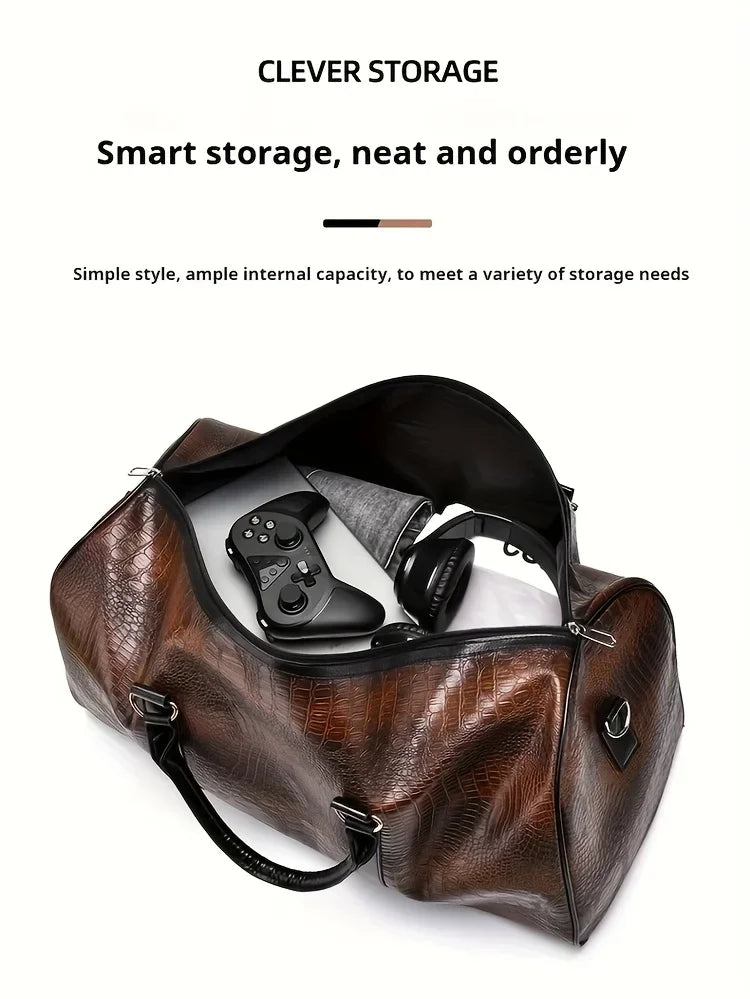 Large Capacity Retro Crocodile-Textured Travel Duffel Bag - Durable Unisex Vacation Luggage, Versatile Gift for Men & Women