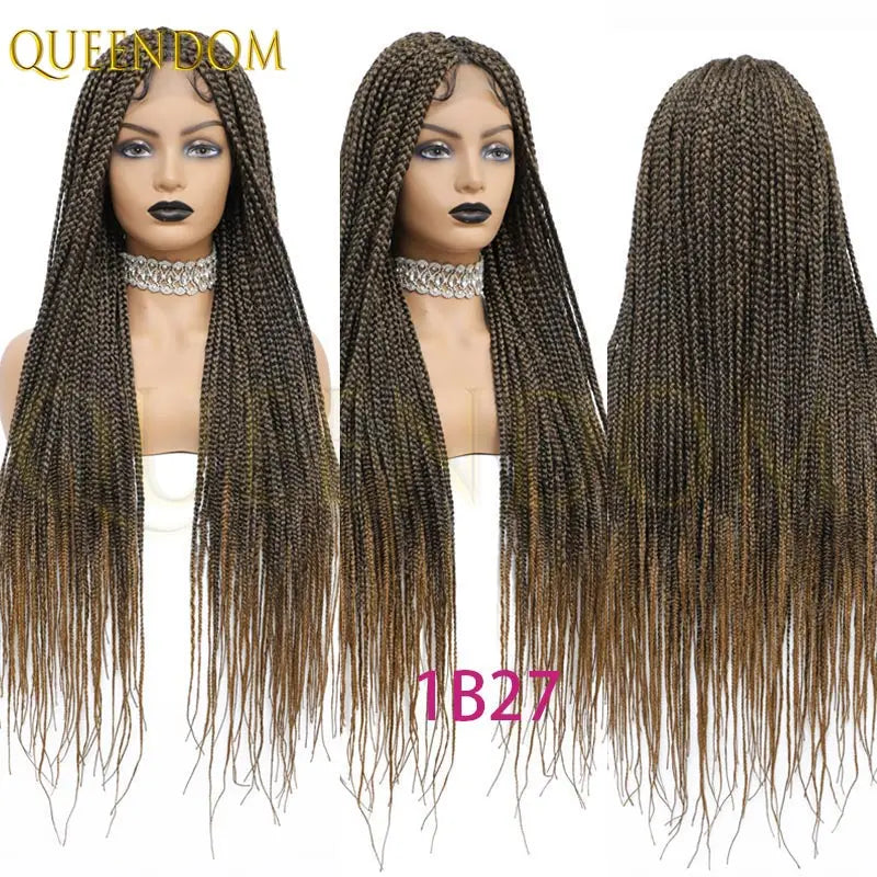 36'' Blonde Synthetic Long Cornrows Box Braided Full Lace Front Wig for Black Women Straight Lace Front Braiding Hair Wig