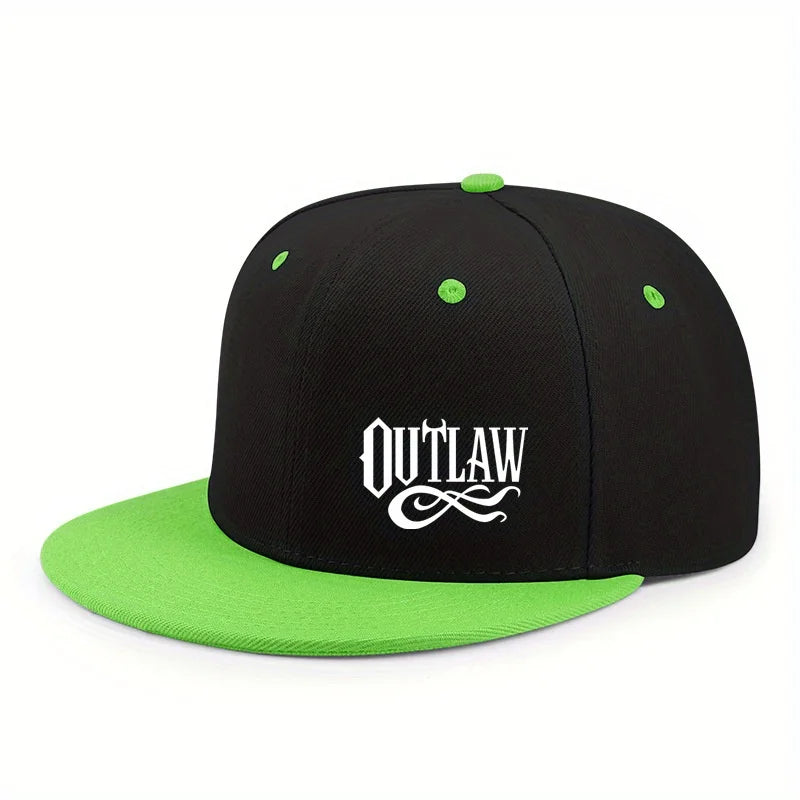 Unisex OUTLAW Printed Adjustable Baseball Cap Men's and Women's Flat-brimmed Cap, Urban Street Style, Outdoor Activity Cap