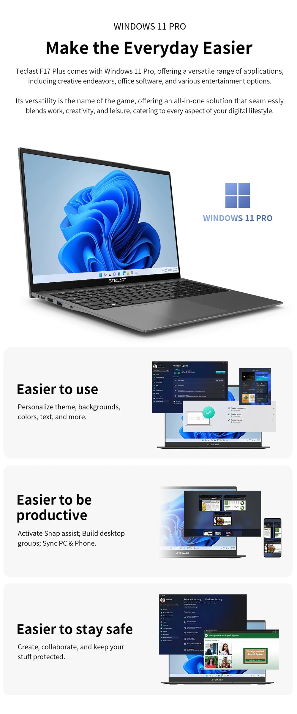 Teclast F17Plus 17.3 inch Laptop Intel N150 16GB RAM 512GB SSD Windows 11 Notebook 180° Flip Computer Backlit Keyboard mini-HDMI